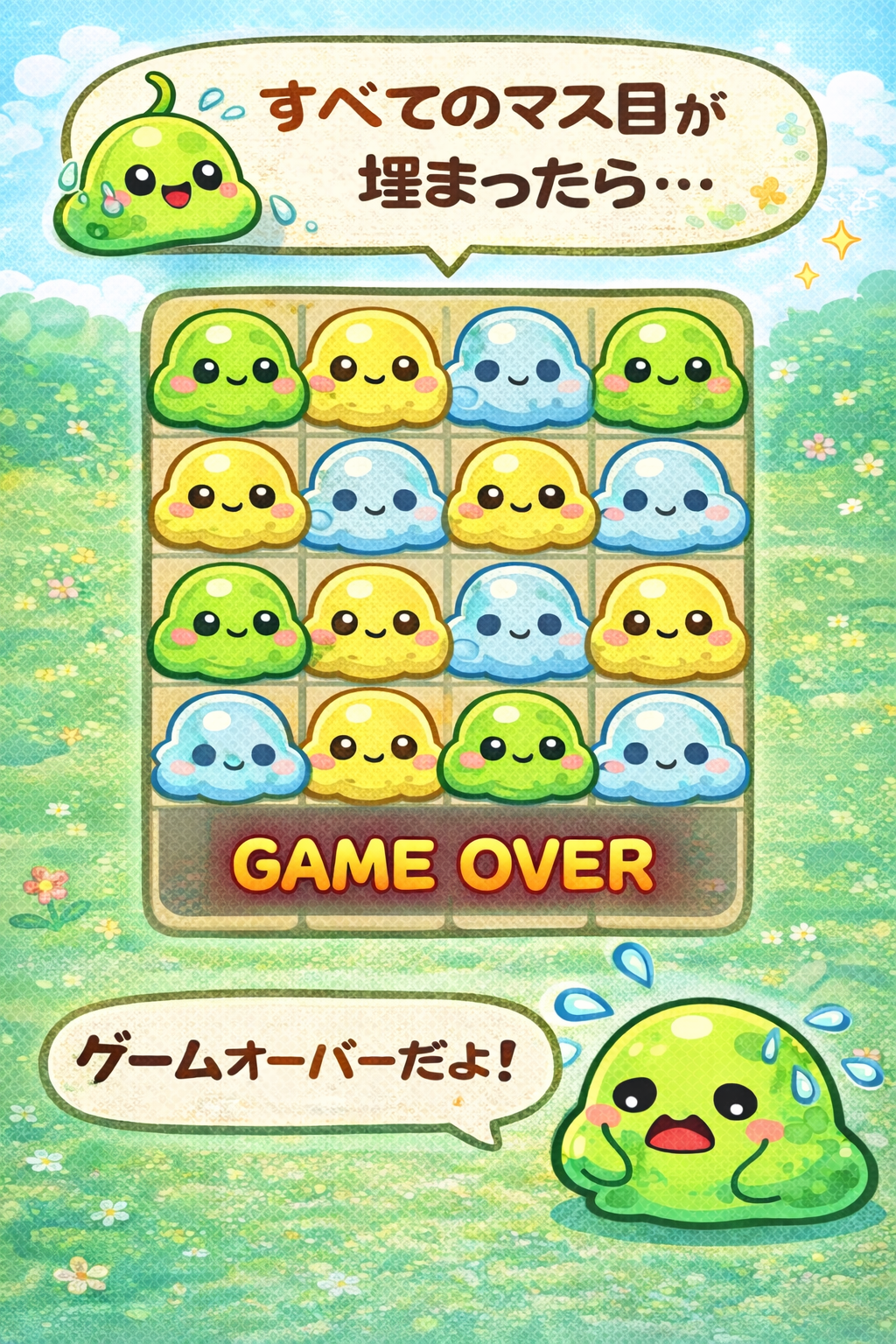 4×4が全部埋まるとゲームオーバー